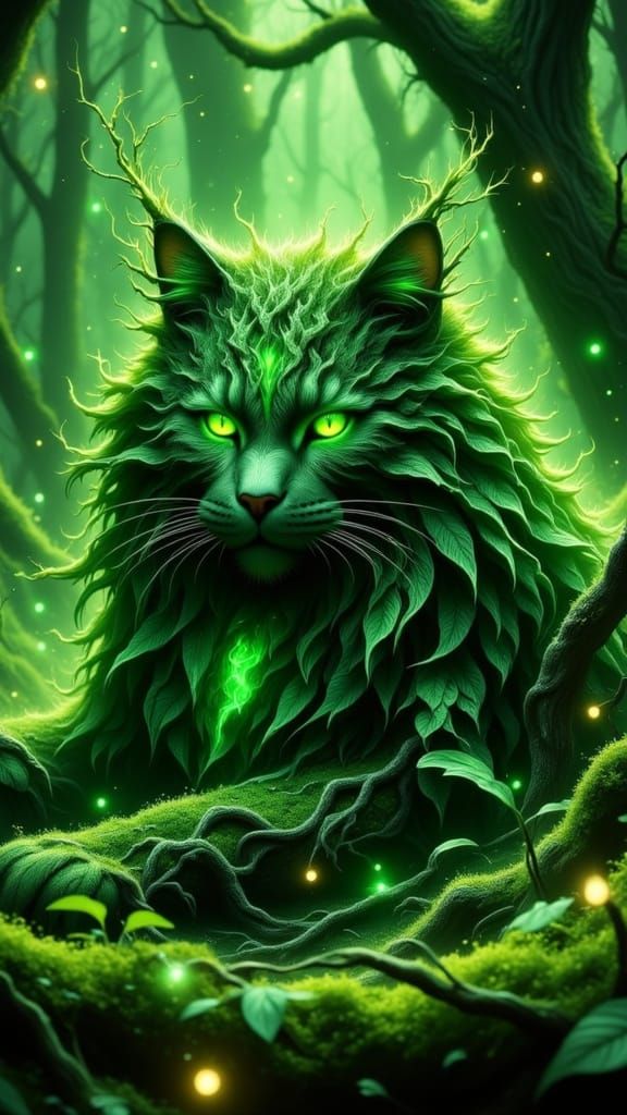 Whimsical Feline Guardian in an Enchanted Glade