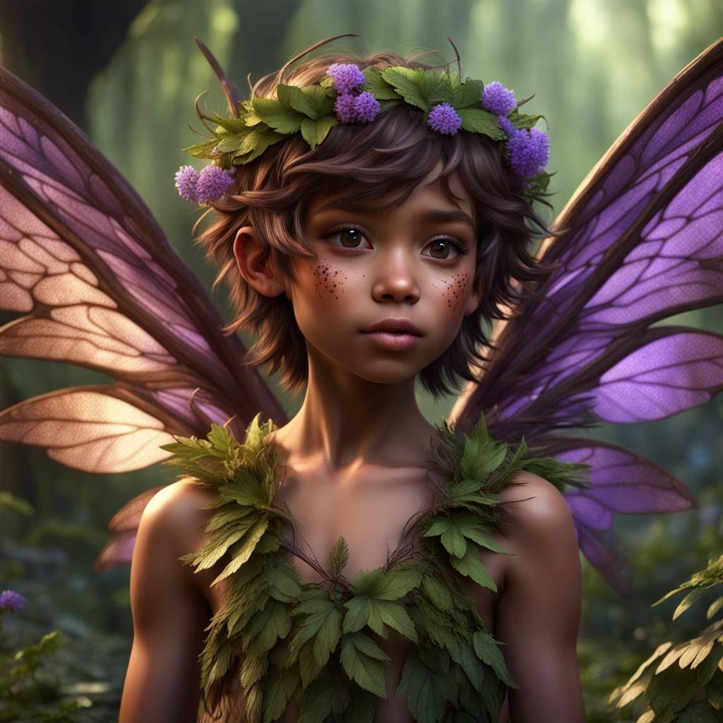 Detailed Forest Fairy Boy with Colorful Wings