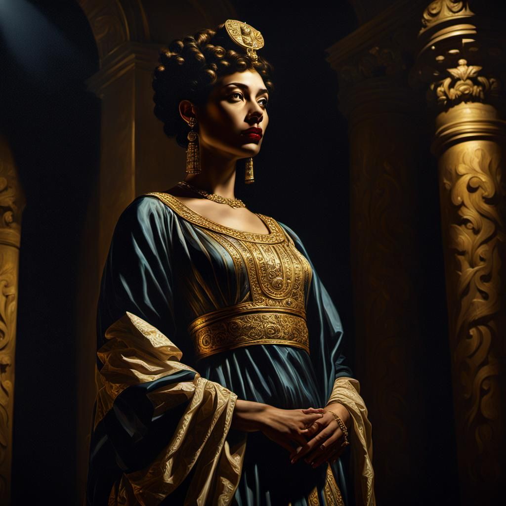 Cleopatra in Baroque Oil Painting with Chiaroscuro Lighting