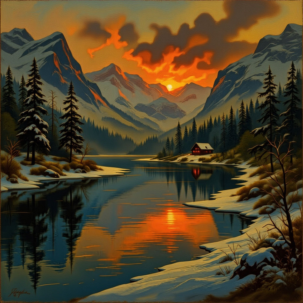 Frozen Lake Thawing in Dreamy Digital Fantasy Style