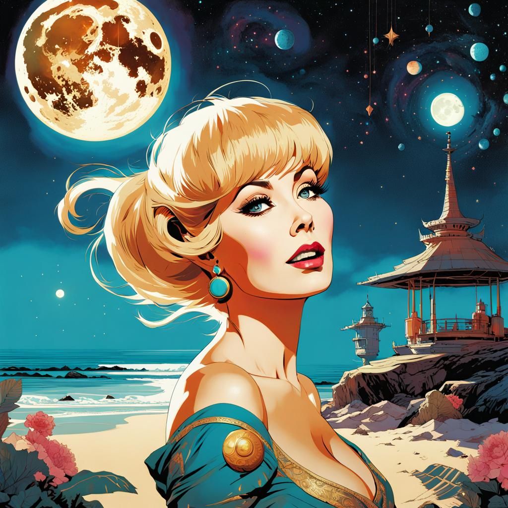 Mystical Beach Genie Under Full Moon