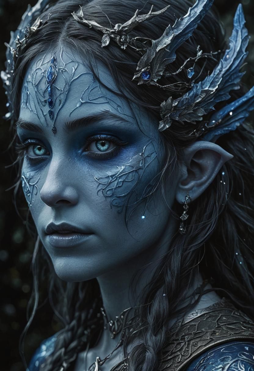 Mysterious Blue Elf Portrait in Photorealistic Style