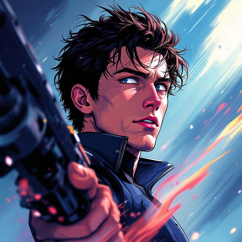 Vibrant Anime-Inspired Portrait in High-Contrast Manga Style