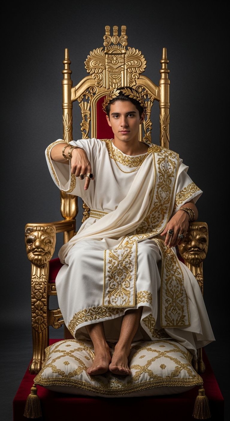 Young Roman Emperor on Gold Throne, Photography Style
