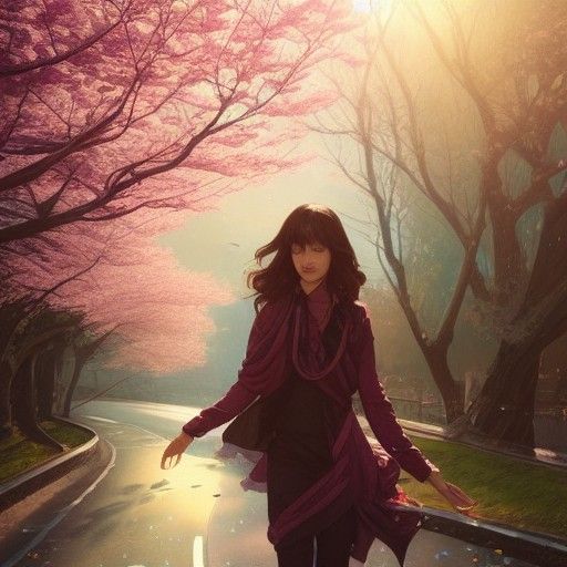 Colorful Roads Beside Cherry Blossom Trees