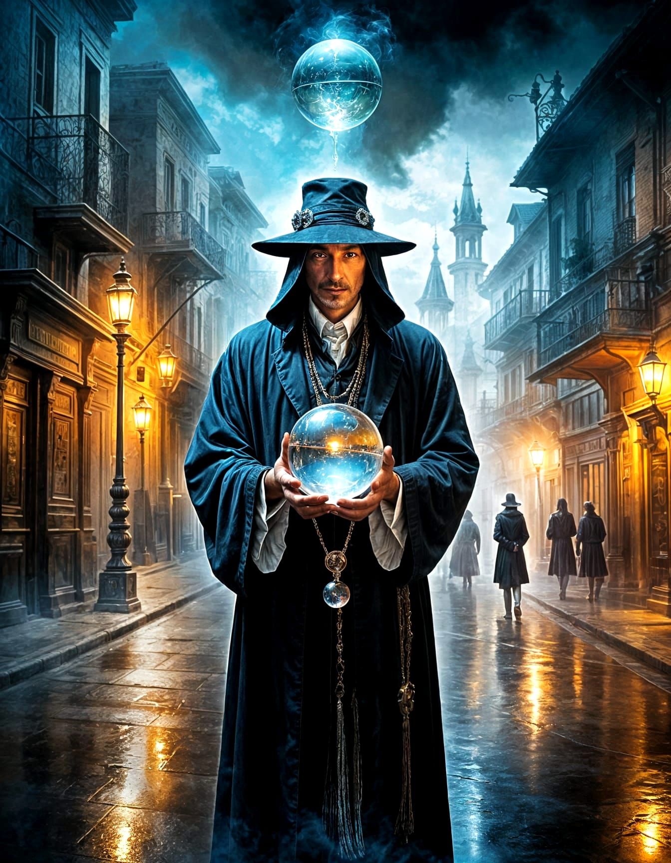 Wandering Alchemist at Misty Crossroads in Dreamlike Impress...