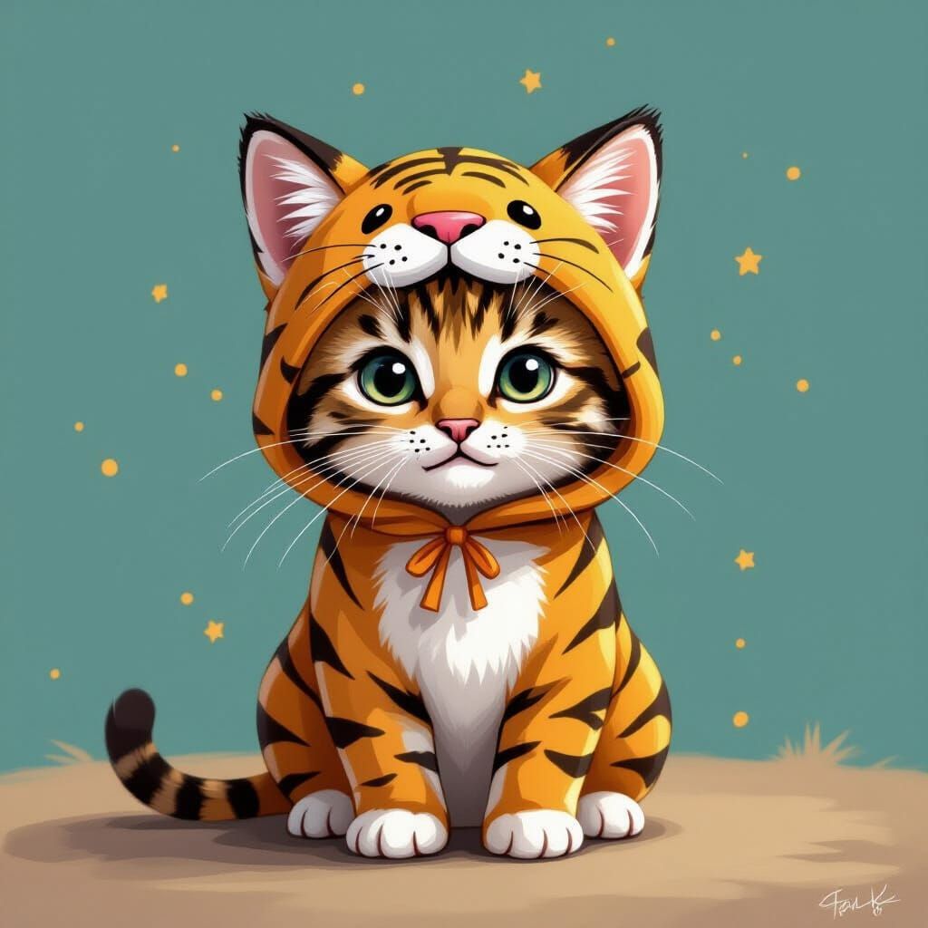 Cute Cat in Tiger Costume Illustration