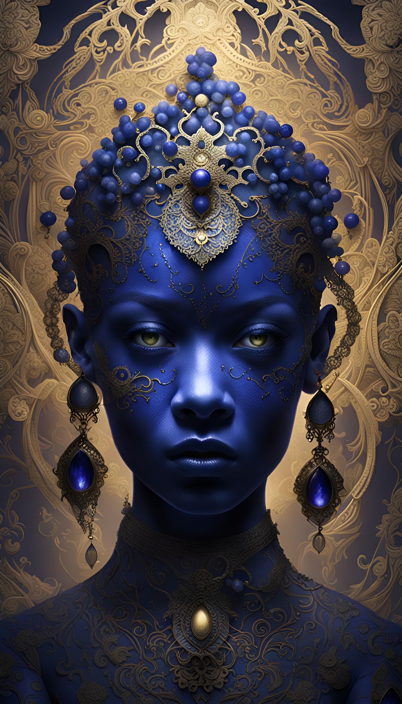 Ethereal Shadow Girl in Lapis Lazuli Mist