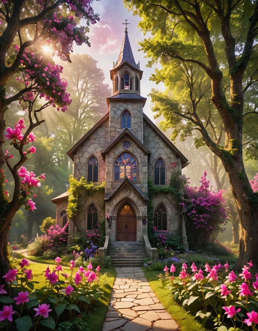 Idyllic Country Church in Dreamy Sunlight
