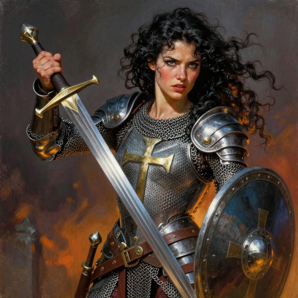 Beautiful Crusader Warrior Woman in Chainmail Armor