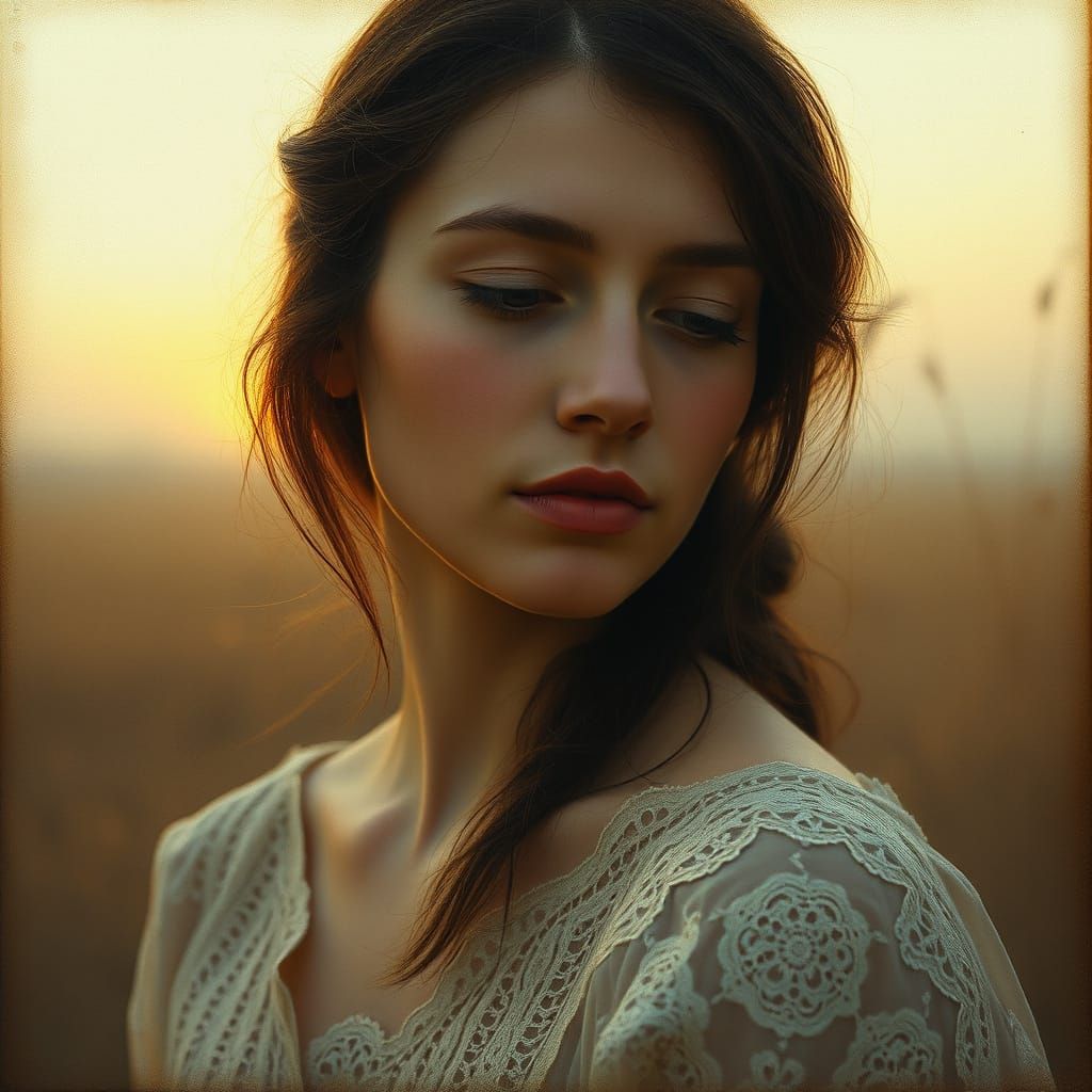 Serene Woman Lost in Dawn's Warm Light