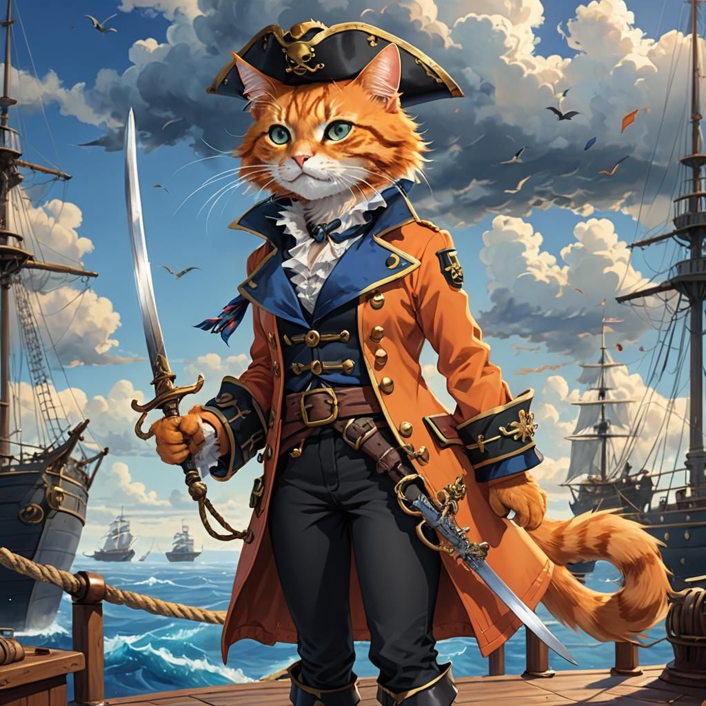 Anime Pirate Cat on Seascape Deck