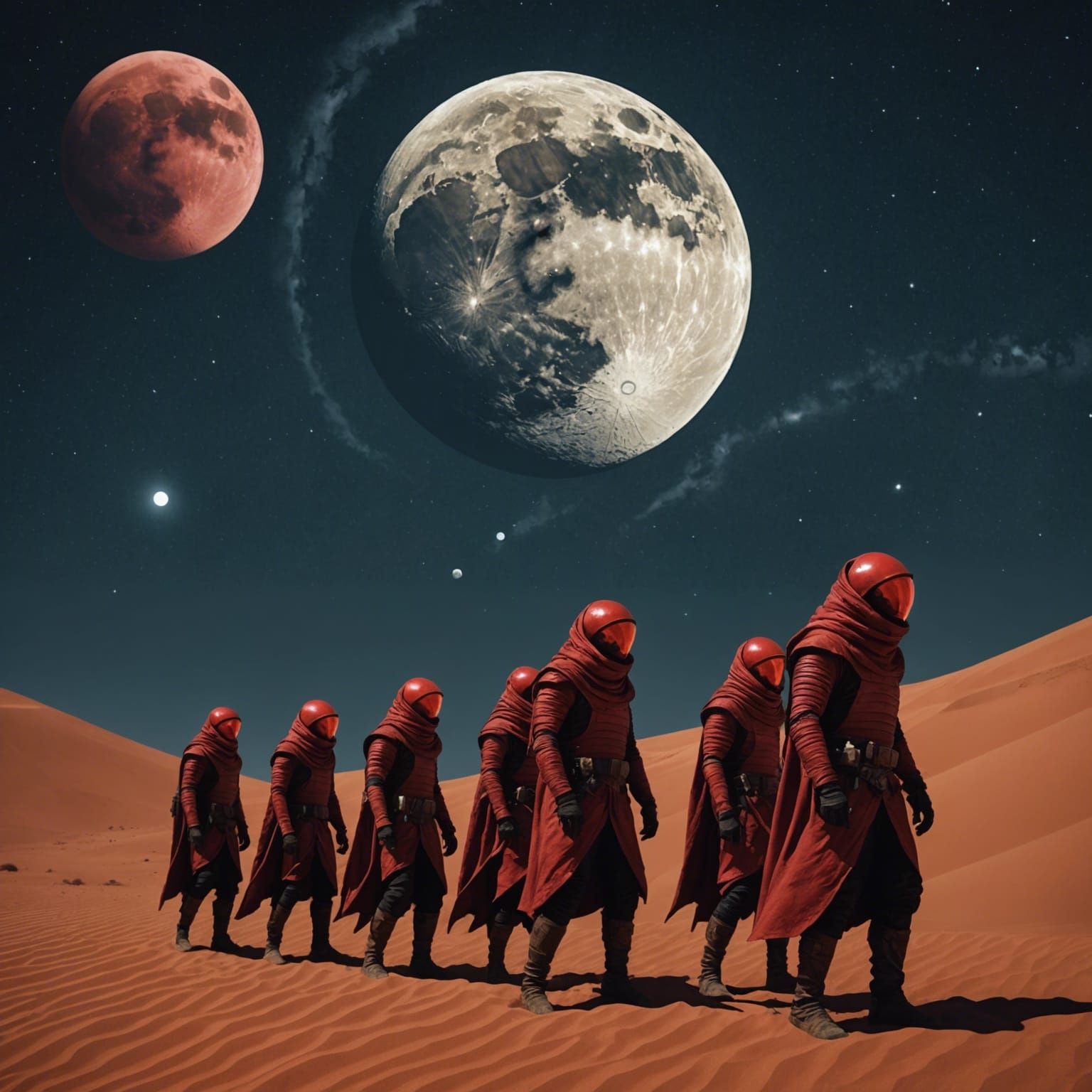Fremen Warriors Ride Sandworm Under Muad'Dib's Moon