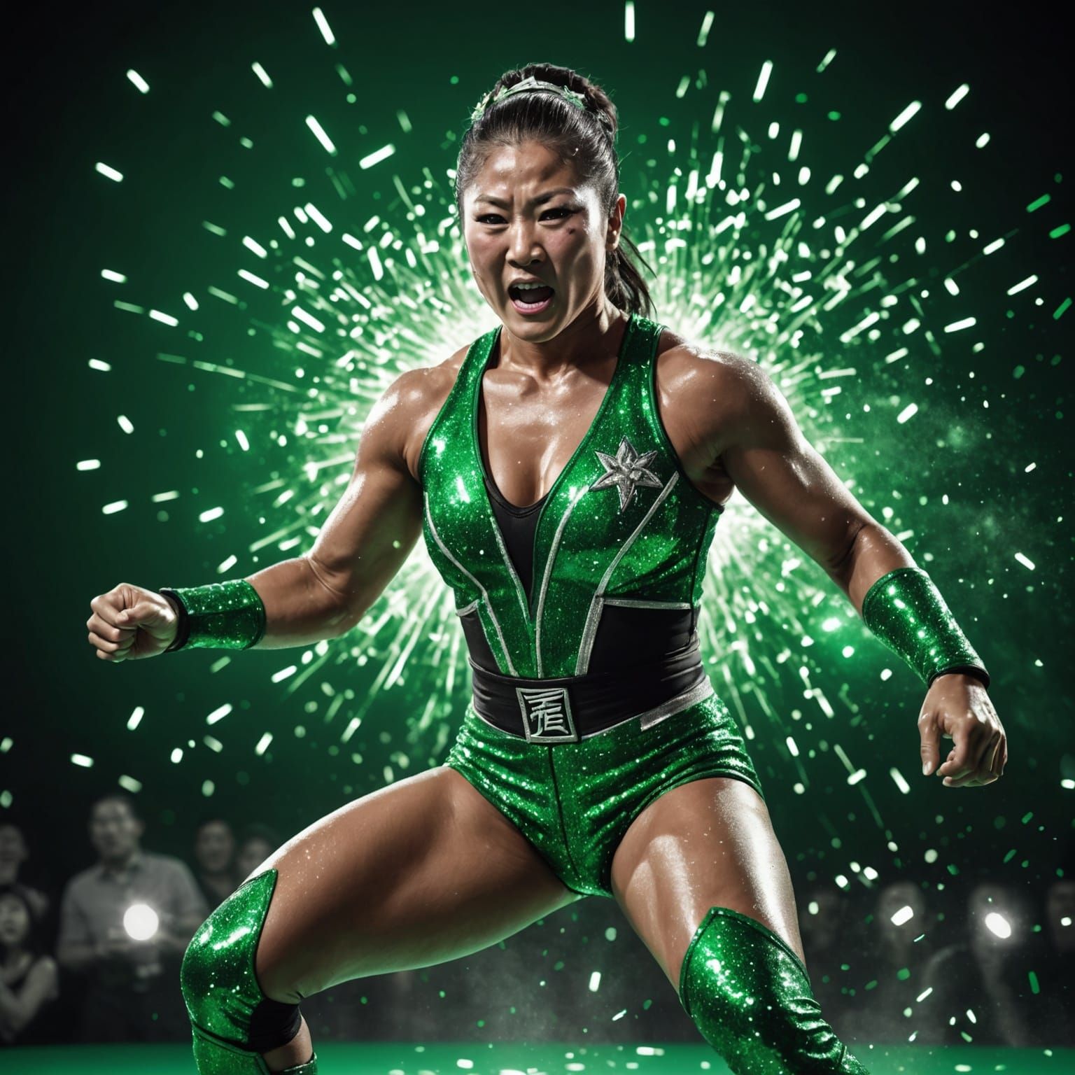 Emerald Japanese Wrestler in Silver Spotlight: Monochrome Ar...