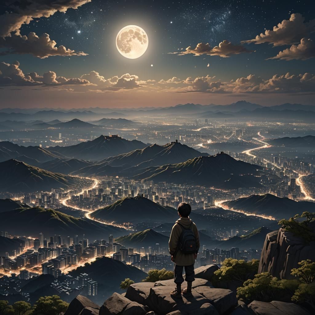 Japanese Cityscape from Kuji Mountain in Photorealistic Styl...