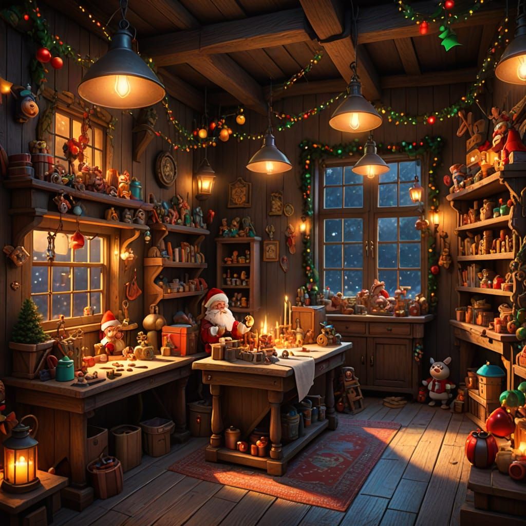 Santa's Magical Workshop: Elves Crafting Toys in Cozy Candle...
