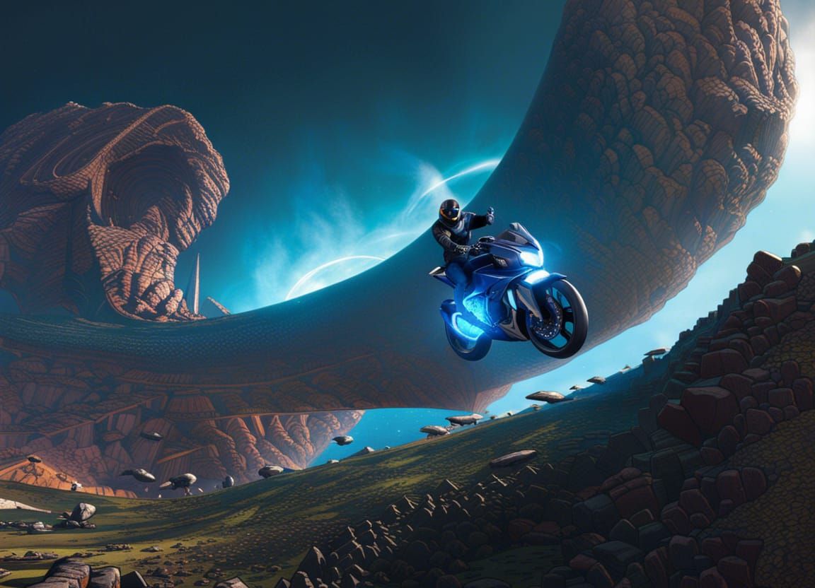 Surreal Motorcycle Rider on Mobius Strip