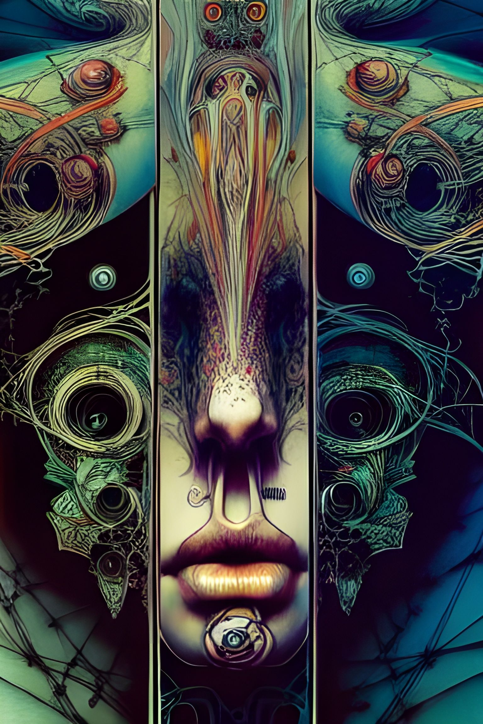 Surreal Triptych in Visionary Art Style