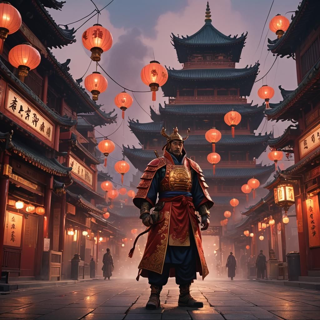 Chinatown Jinshi in Neon-Lit Street: Concept Art