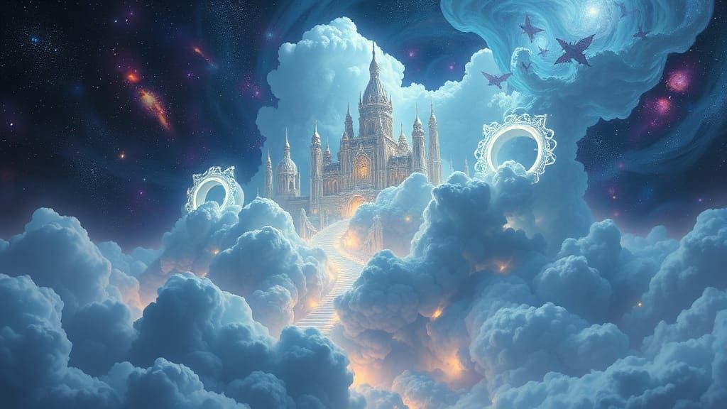 Ethereal Cloud City in Cosmic Nebula