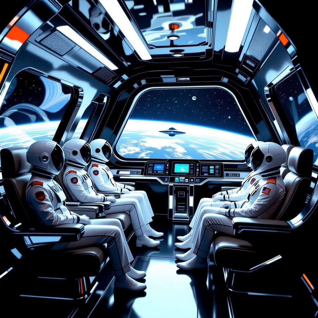 Futuristic Rocket Ship Interior with Alien Passengers