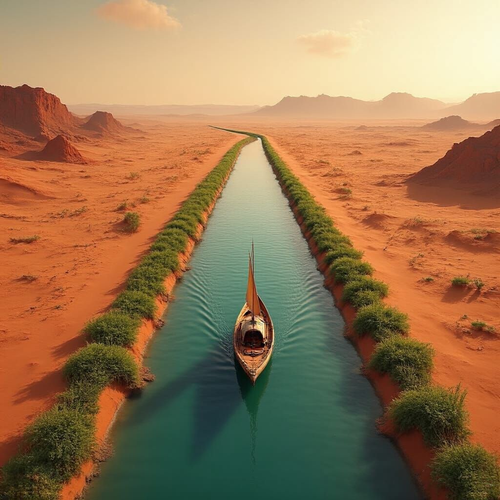 Exotic Alien Sailboat on Martian Canal