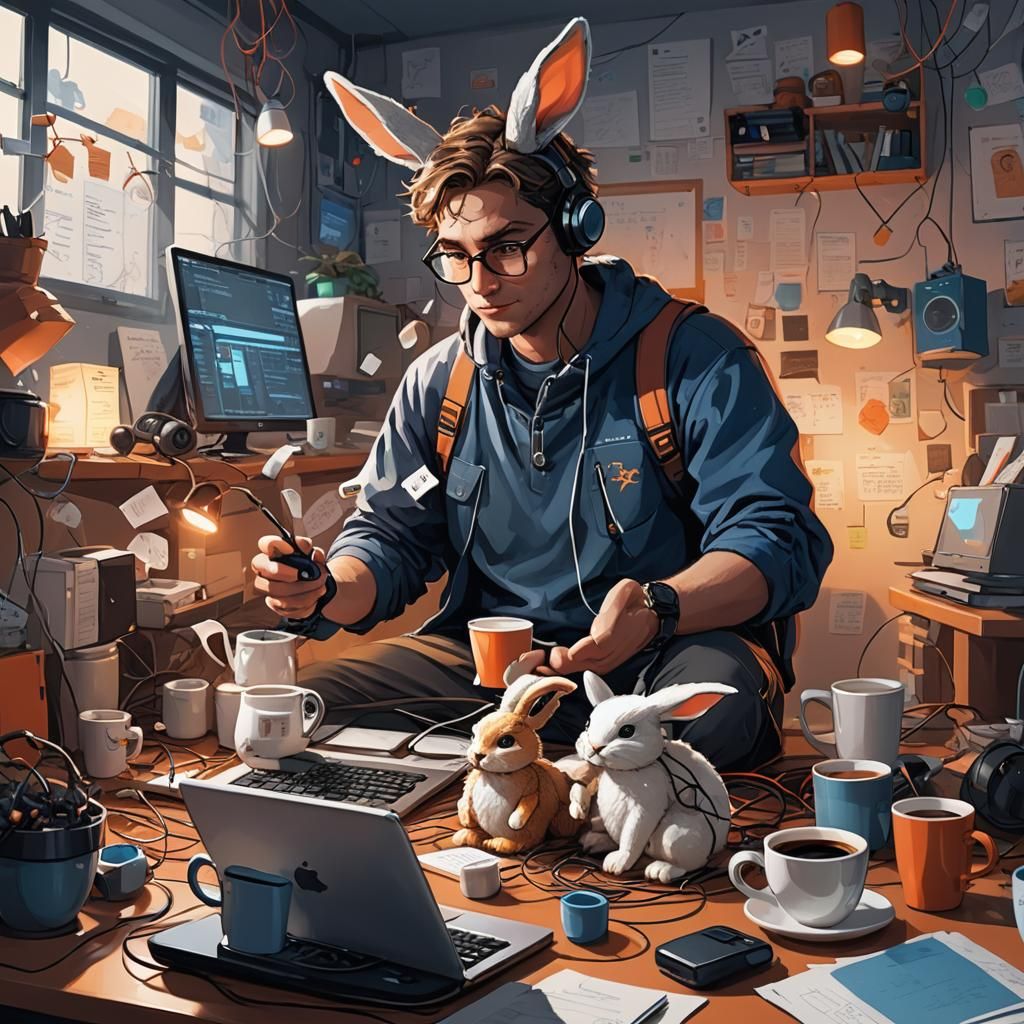Coffee-Addicted Coder in Moody, Detailed Concept Art