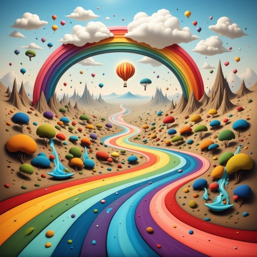 Rainbow Road Dreamscape in Impressionistic Style