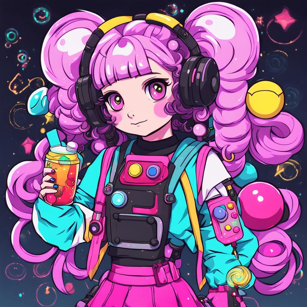 Cyberpunk Magical Girl with Gumball Machine Weapon