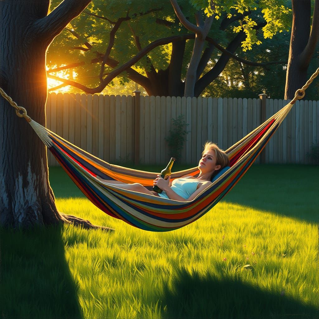 Hammock Relaxation in Golden Hour, Whimsical Style