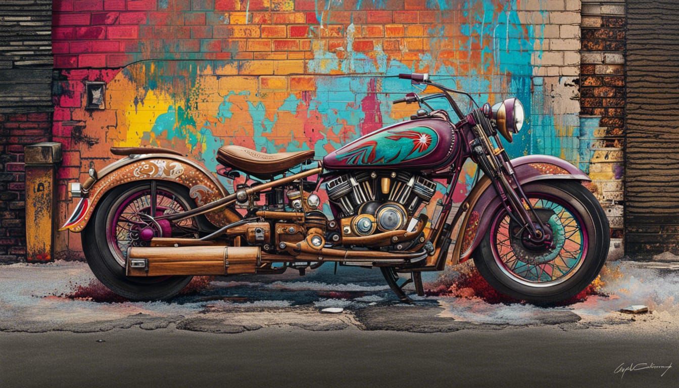Vintage "Indian" Motorcycle (Graffiti)