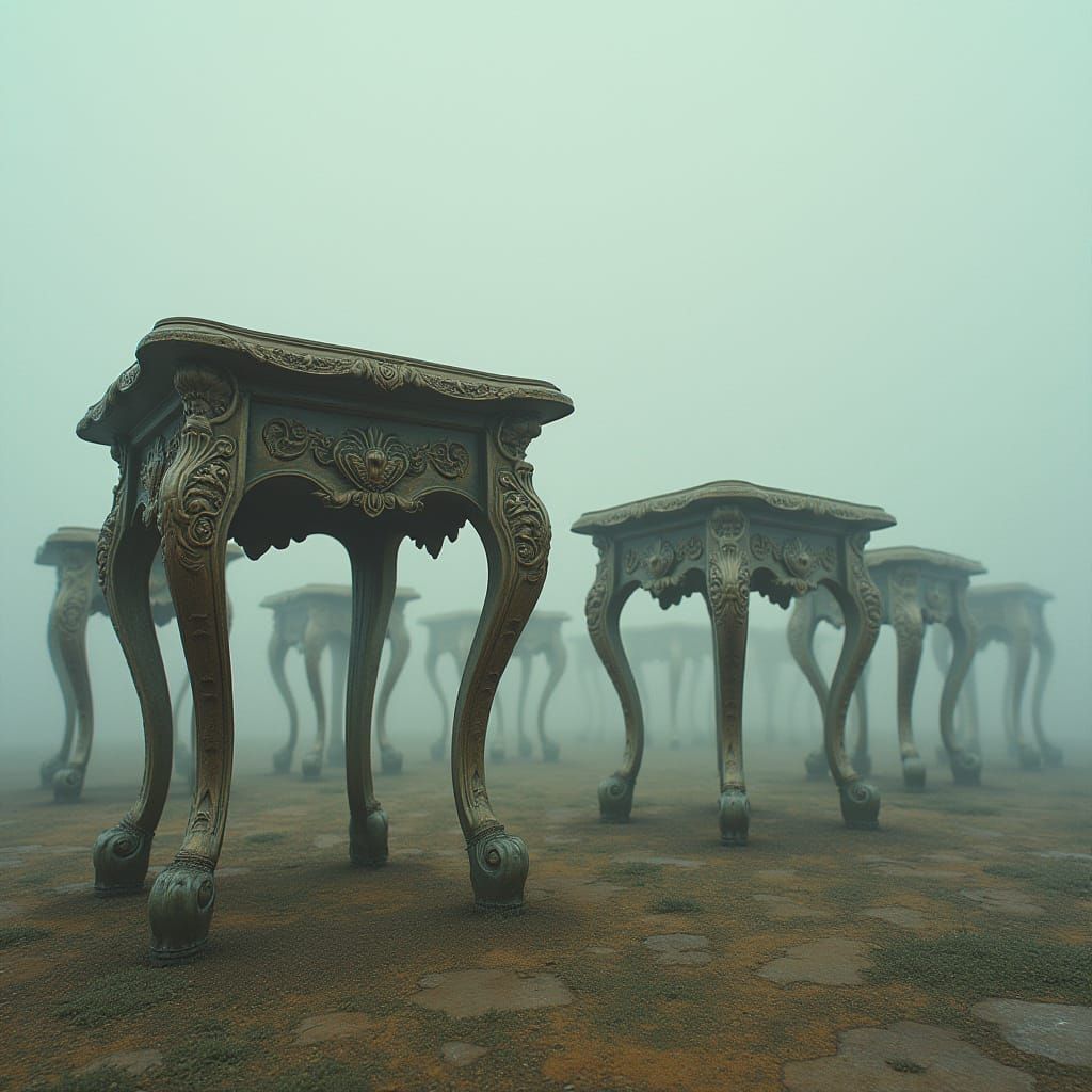 Ethereal Victorian Table Army in a Surreal Landscape
