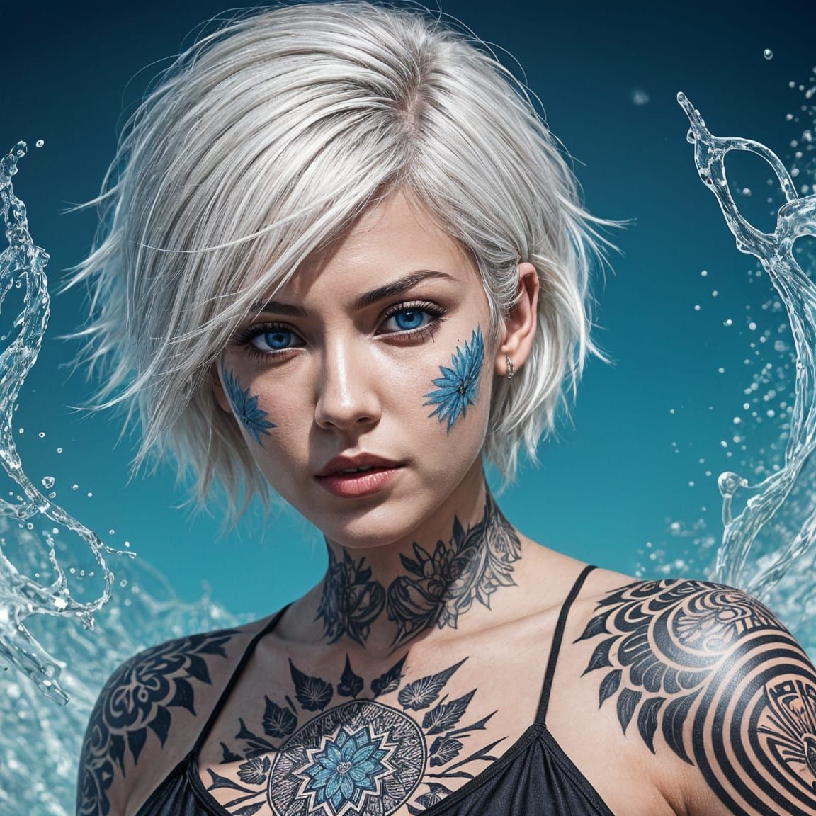 Latina Woman with Tattoos: Hyperrealistic Splash Art