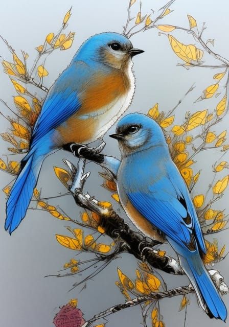 BLUE BIRDS ON ASPEN 2