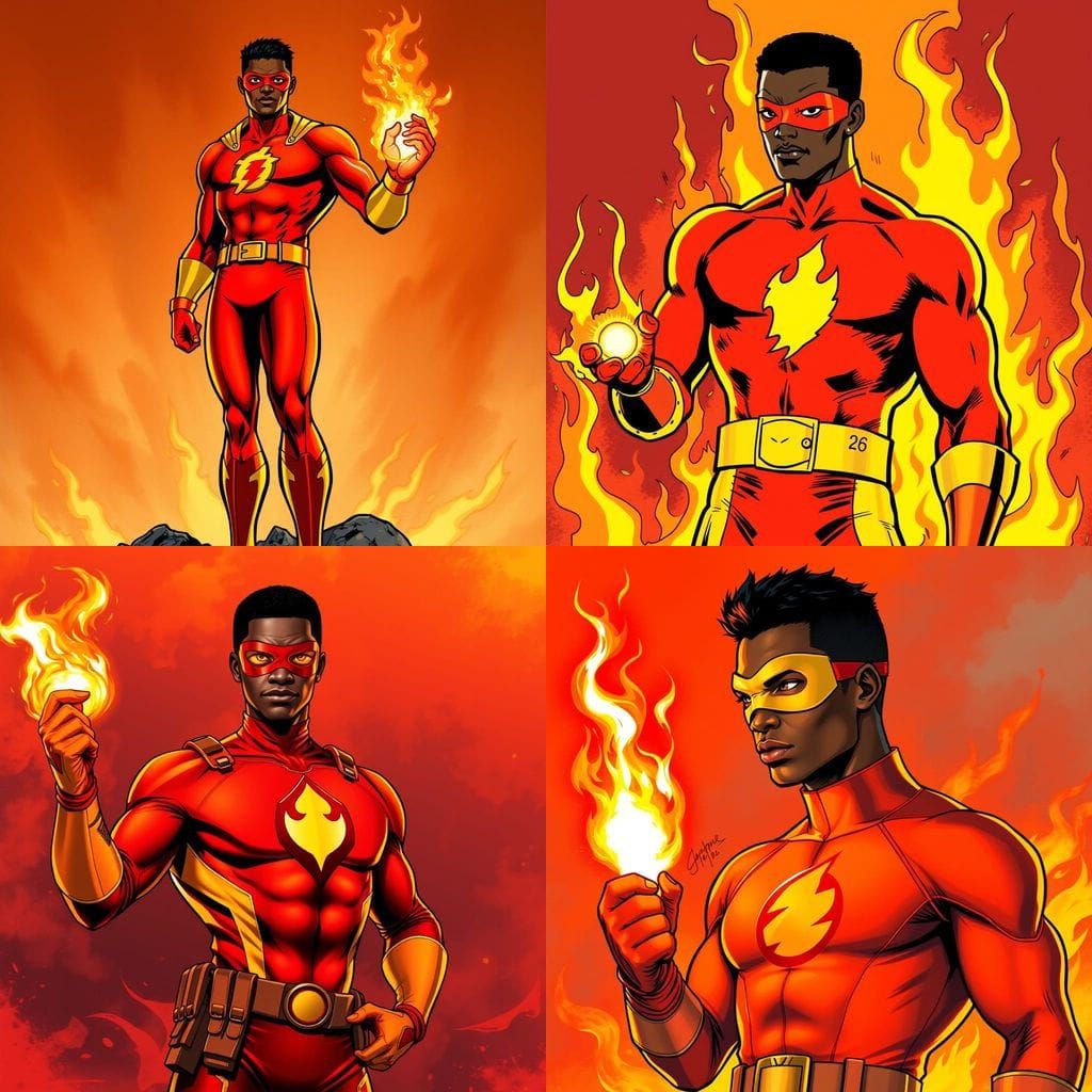 Fiery Superhero in Steve Ditko Comic Style