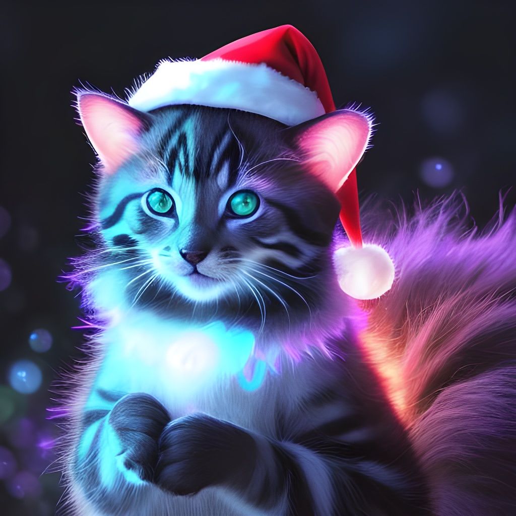 Christmas Kittens in Bioluminescent Forest
