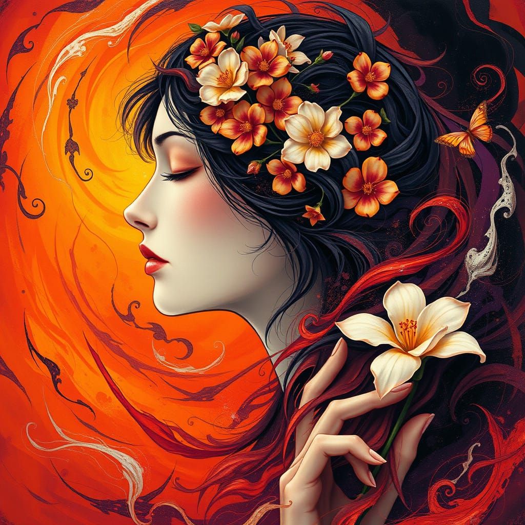 Mystical Woman in Whirlwind of Vibrant Hues