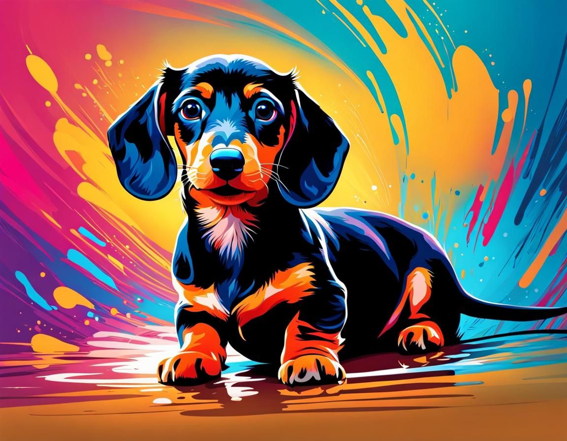 Hyperrealistic Dachshund Puppies in Splash Art Style