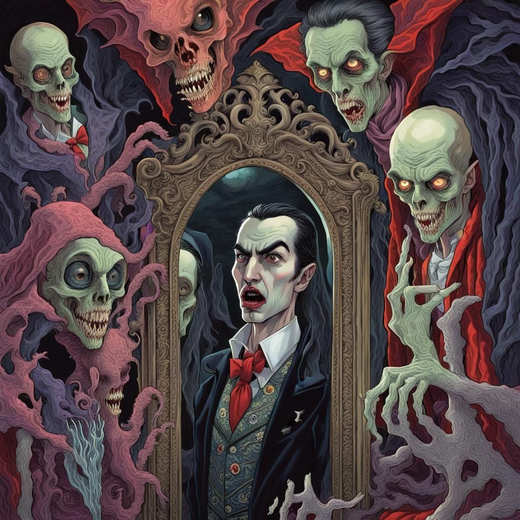 Dracula's Reflection: A Surreal Horror Art Piece