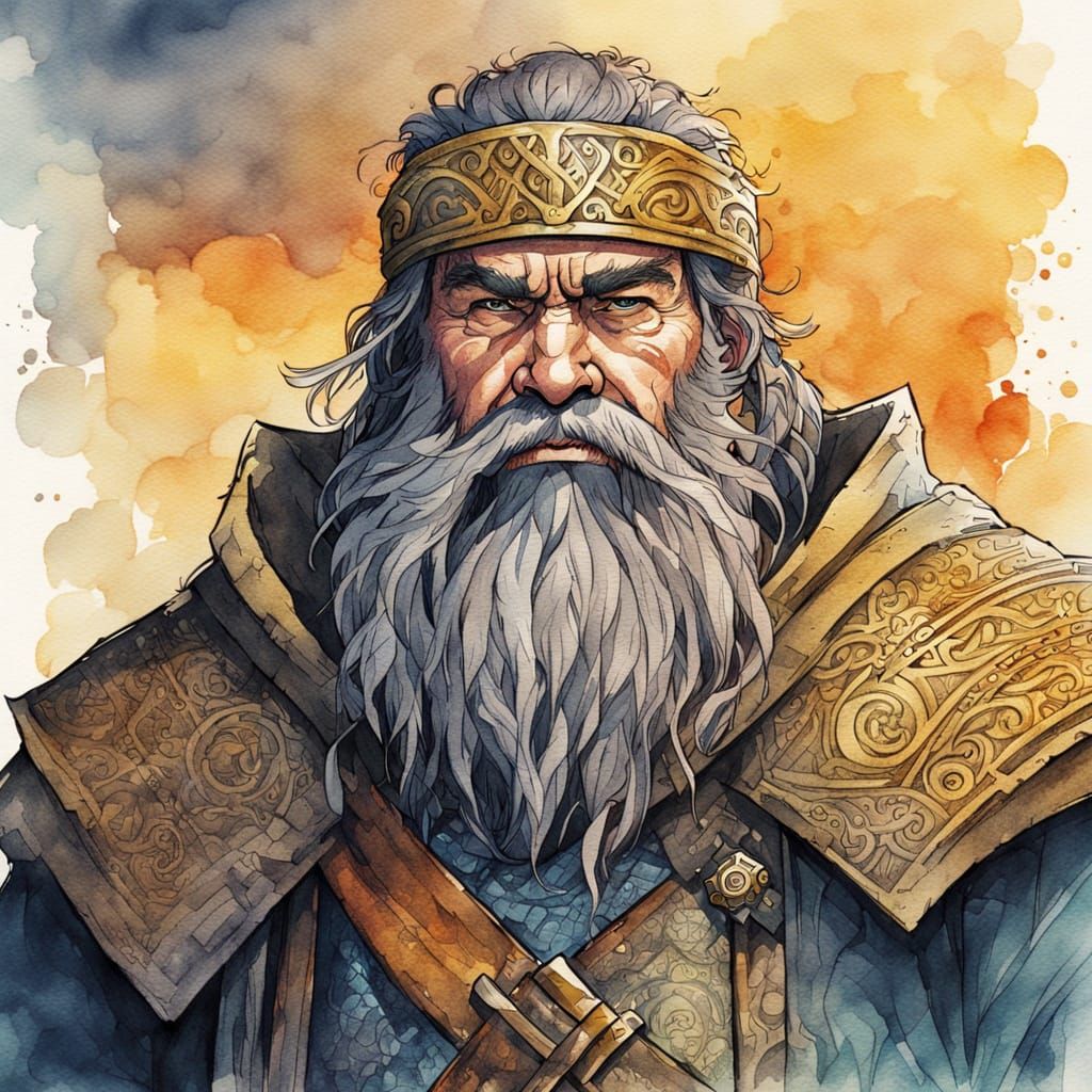 Gritty Watercolour Portrait of a Dwarven Noble