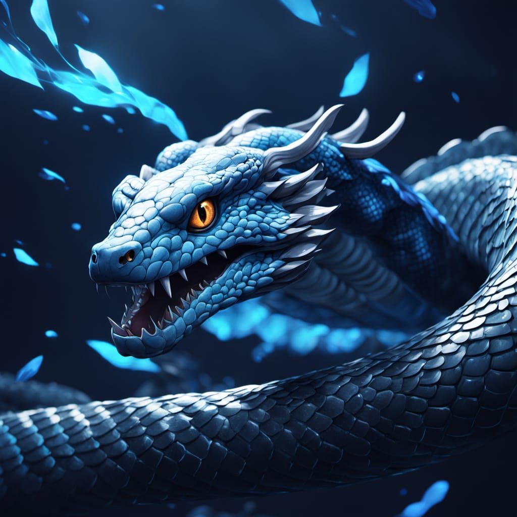 Epic Anime Snake Looms Over a Dragon in Dark Fantasy