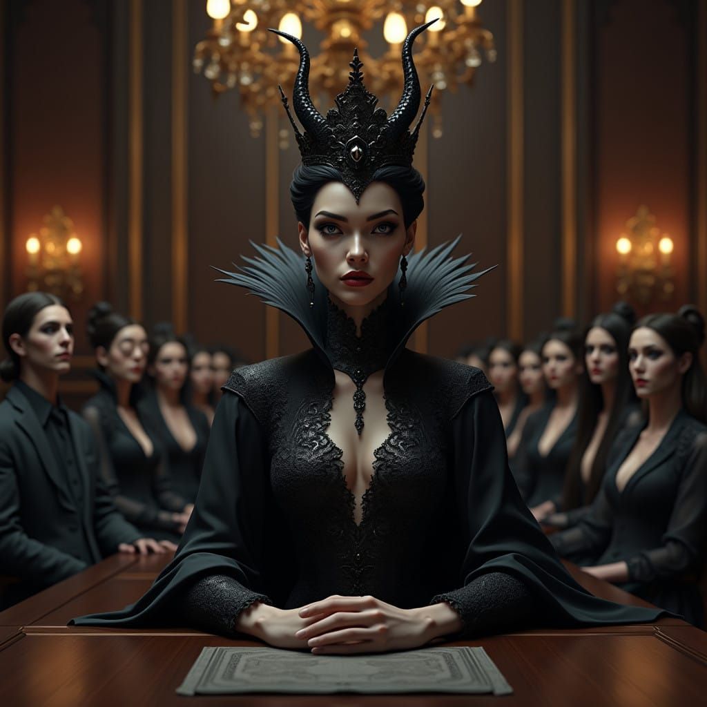 Gothic Snow White Snake Queen Commands Boardroom with Dark F...