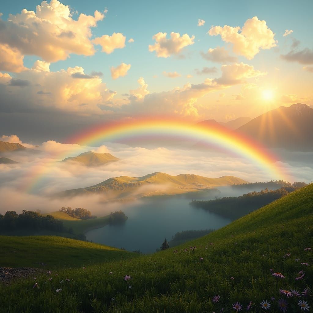 Dreamy Rainbow Landscape in Fantasy Art Style