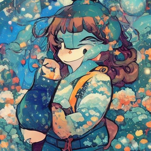 Kawaii Witcher Girl with Boba in Anime Style