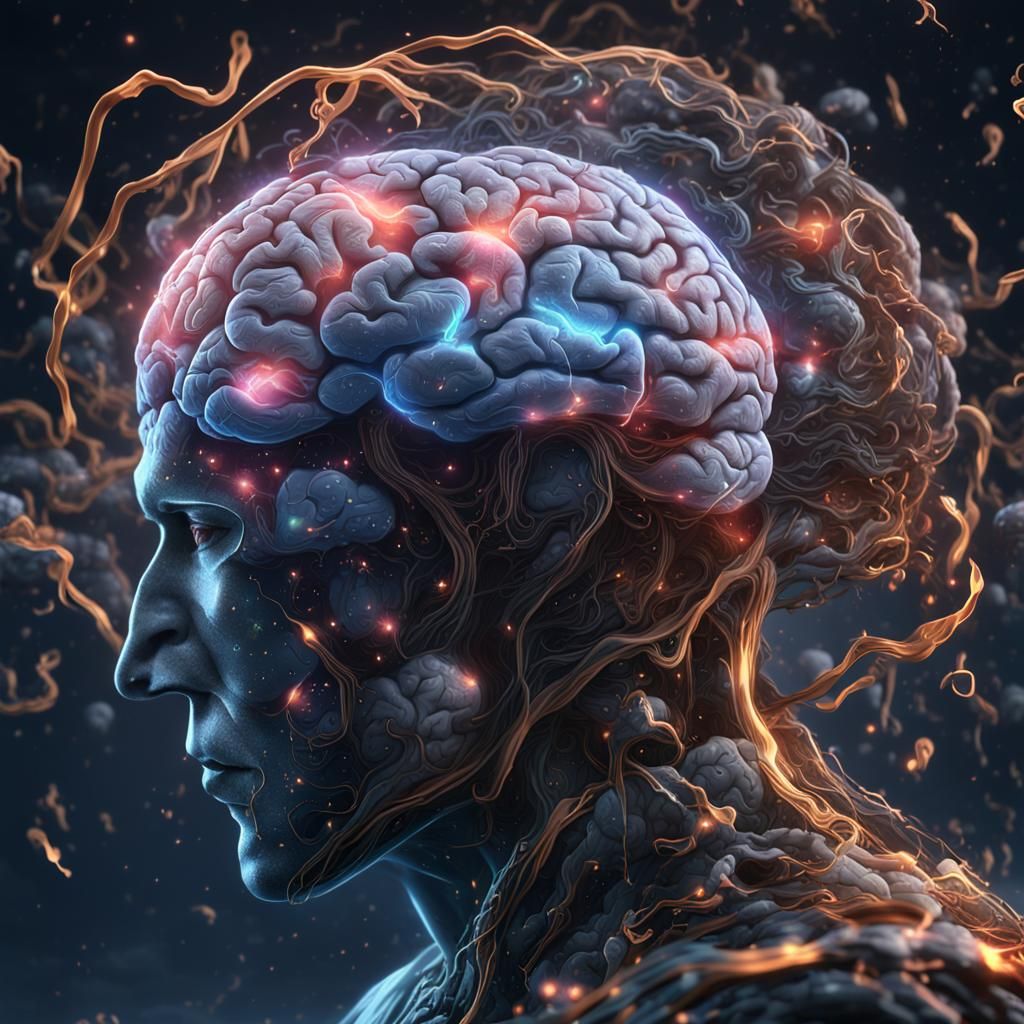 Anime Brain Running from Formulas in Detailed Digital Art
