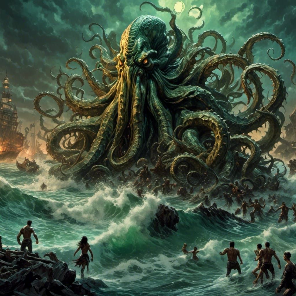 Cthulhu's Horrific Seaside Arrival: A Lovecraftian Vision