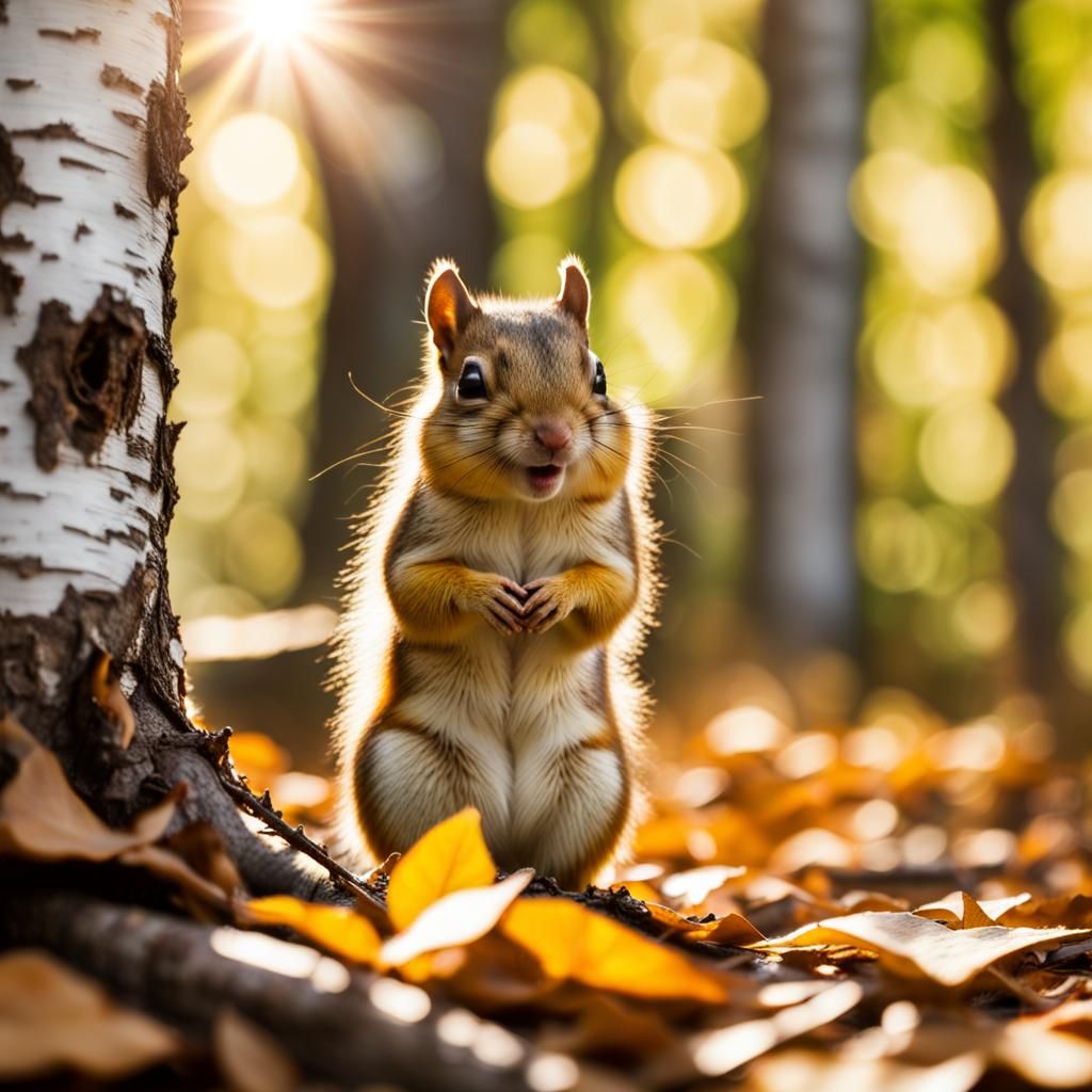 Sunlit Birch Forest with Chipmunks