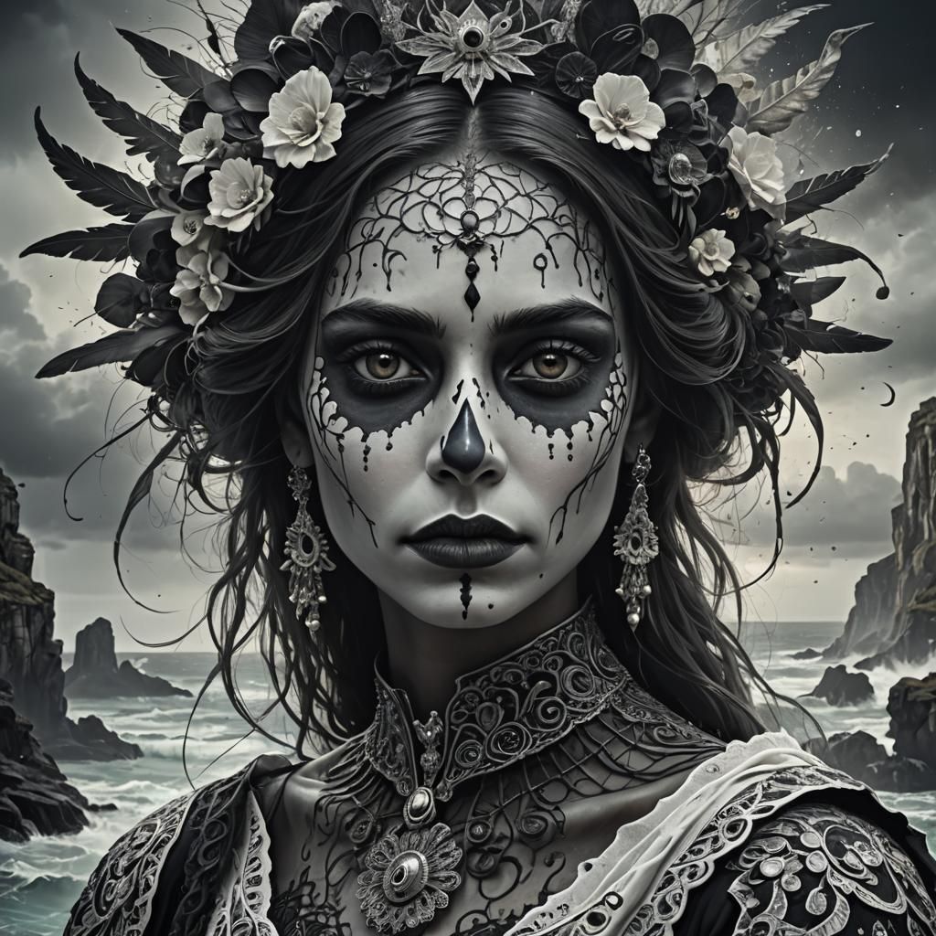 Striking Catrina Portrait in Black and White