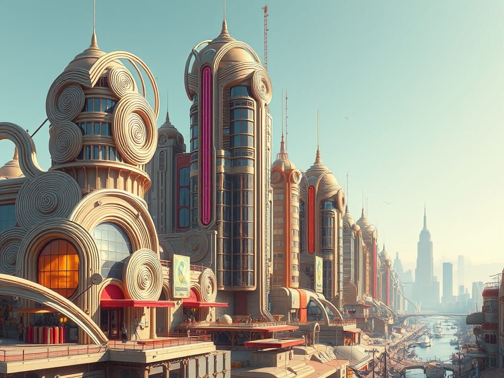 Surreal Cityscape Blends Teslapunk and Fractal Designs in Vi...