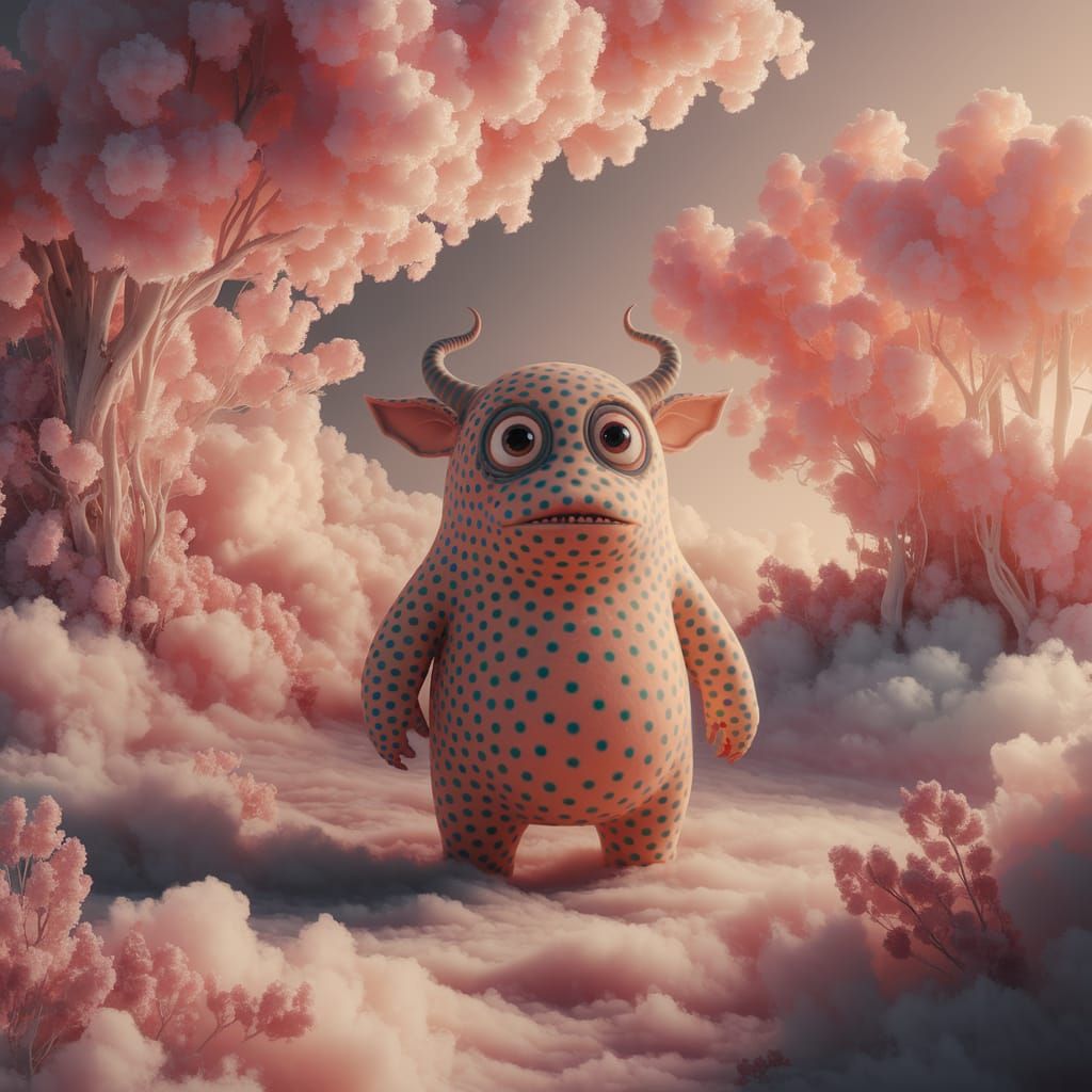 Polka-Dotted Monster in Ethereal Dreamscape